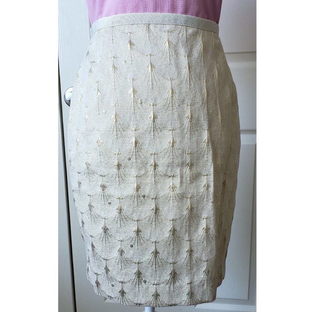 Cream and Gold Scallop Embroidered Party Skirt